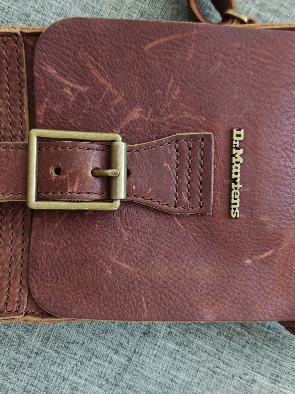 DR. MARTENS  Buckle-Front Brown Leather Crossbody Bag